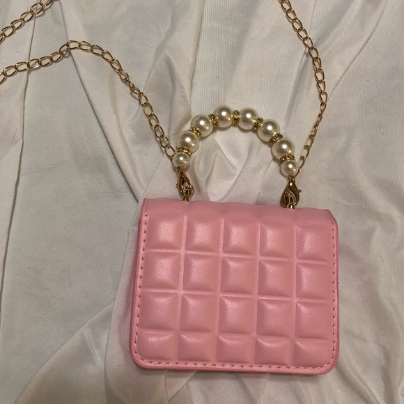 Pink Faux Leather Mini Bag with Pearl Handle - Picture 5 of 6